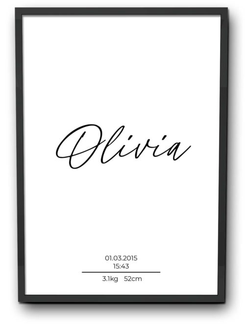 Baby birth poster in white with date time weight height